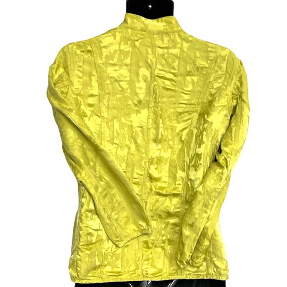 Chicos Blouse Women M Yellow Silk Mandarin Collar Floral Long Sleeve Button Up - Picture 2 of 5